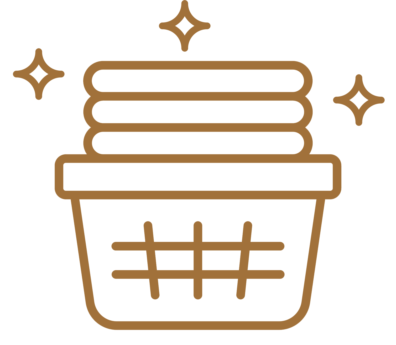 A line icon of a basket with stars on it.